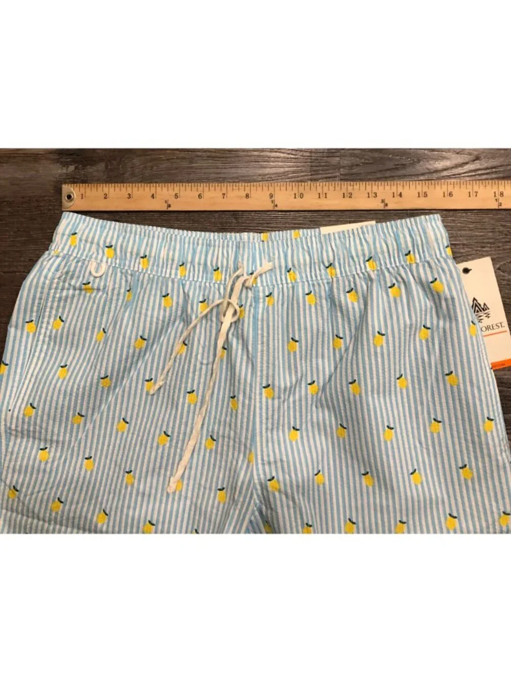 Rainforest Blue White Striped Lemon Print Seersucker Swim Trunks Medium New Tags